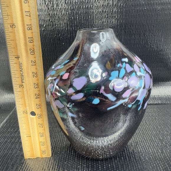 Loretta Eby Chome Speckled Art Glass Bud Vase Multicolored Spots Hand Blown Vase - Picture 4 of 12